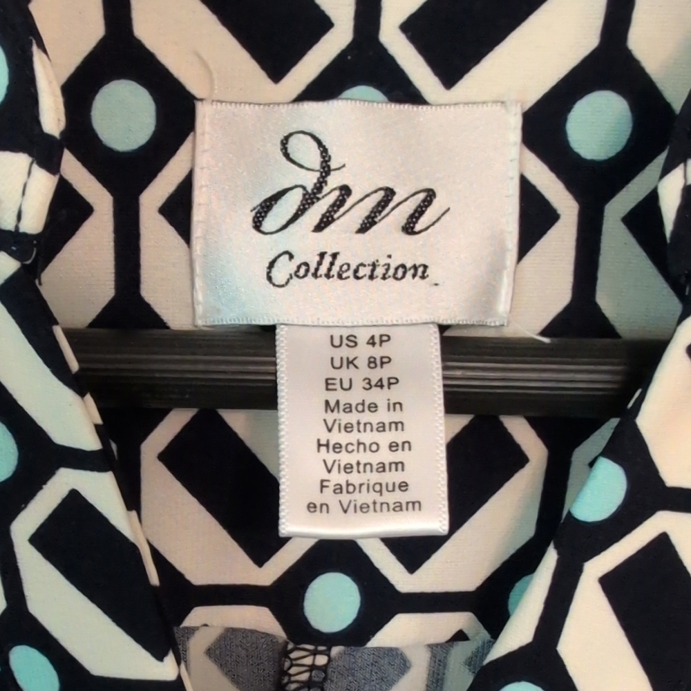 Elegant Navy, Light Blue and Off-White Geometric Long Sleeve Dress - Picture 2 of 9